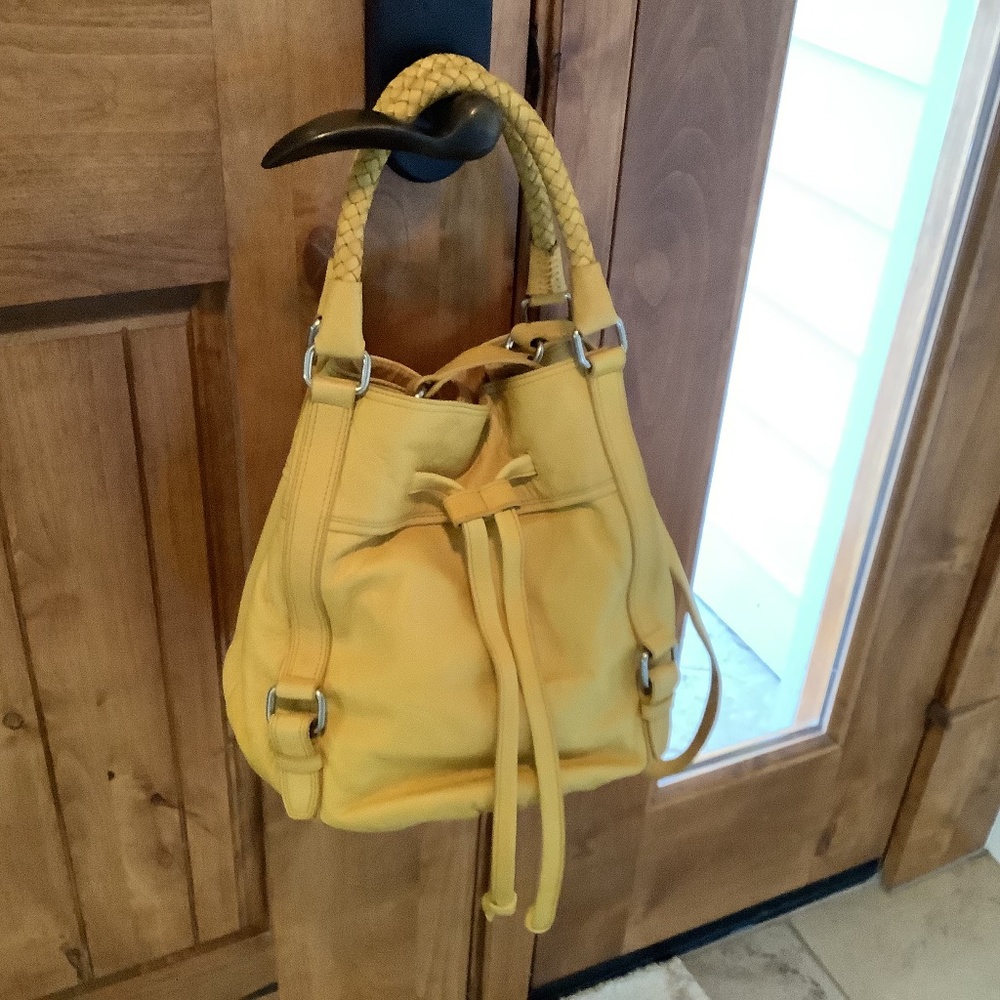 The Sak Drawstring Double Handle Sunflower Leather Handbag
